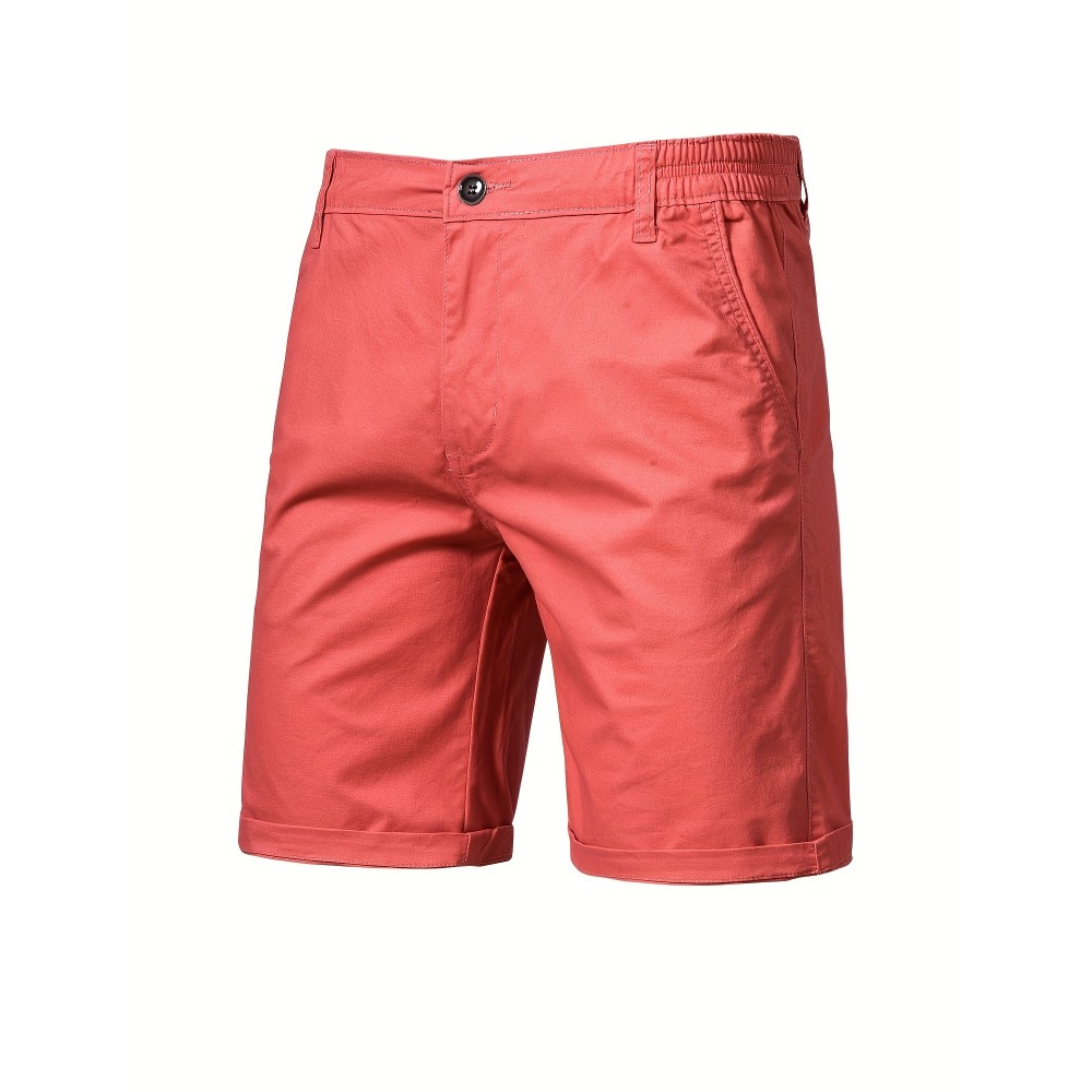 Men's Classic Fit Cotton Twill Flat Front Solid Chino Short With Slant Pockets And Elastic Waist Men's Classic Fit Cotton Twill Flat Front Solid Chino Short With Slant Pockets And Elastic Waist