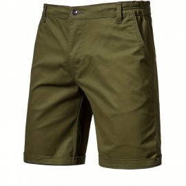 Men's Classic Fit Cotton Twill Flat Front Solid Chino Short With Slant Pockets And Elastic Waist Men's Classic Fit Cotton Twill Flat Front Solid Chino Short With Slant Pockets And Elastic Waist