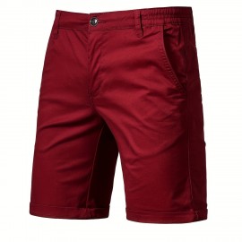 Men's Classic Fit Cotton Twill Flat Front Solid Chino Short With Slant Pockets And Elastic Waist Men's Classic Fit Cotton Twill Flat Front Solid Chino Short With Slant Pockets And Elastic Waist