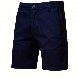 Men's Classic Fit Cotton Twill Flat Front Solid Chino Short With Slant Pockets And Elastic Waist Men's Classic Fit Cotton Twill Flat Front Solid Chino Short With Slant Pockets And Elastic Waist