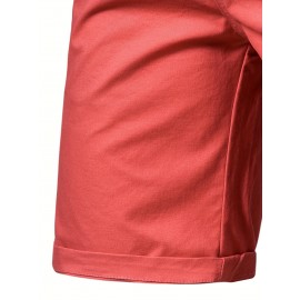 Men's Classic Fit Cotton Twill Flat Front Solid Chino Short With Slant Pockets And Elastic Waist Men's Classic Fit Cotton Twill Flat Front Solid Chino Short With Slant Pockets And Elastic Waist