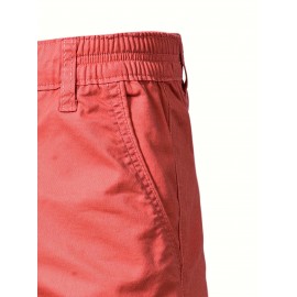 Men's Classic Fit Cotton Twill Flat Front Solid Chino Short With Slant Pockets And Elastic Waist Men's Classic Fit Cotton Twill Flat Front Solid Chino Short With Slant Pockets And Elastic Waist