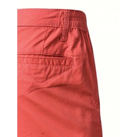 Men's Classic Fit Cotton Twill Flat Front Solid Chino Short With Slant Pockets And Elastic Waist Men's Classic Fit Cotton Twill Flat Front Solid Chino Short With Slant Pockets And Elastic Waist