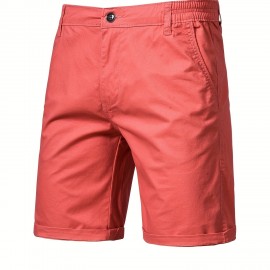 Men's Classic Fit Cotton Twill Flat Front Solid Chino Short With Slant Pockets And Elastic Waist Men's Classic Fit Cotton Twill Flat Front Solid Chino Short With Slant Pockets And Elastic Waist