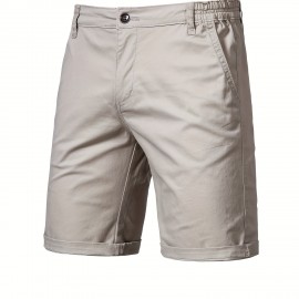 Men's Classic Fit Cotton Twill Flat Front Solid Chino Short With Slant Pockets And Elastic Waist Men's Classic Fit Cotton Twill Flat Front Solid Chino Short With Slant Pockets And Elastic Waist