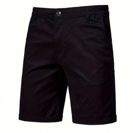 Men's Classic Fit Cotton Twill Flat Front Solid Chino Short With Slant Pockets And Elastic Waist Men's Classic Fit Cotton Twill Flat Front Solid Chino Short With Slant Pockets And Elastic Waist