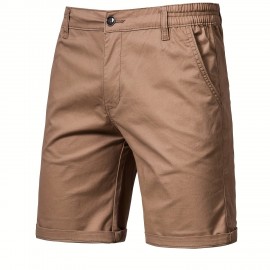 Men's Classic Fit Cotton Twill Flat Front Solid Chino Short With Slant Pockets And Elastic Waist Men's Classic Fit Cotton Twill Flat Front Solid Chino Short With Slant Pockets And Elastic Waist