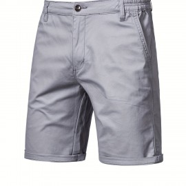 Men's Classic Fit Cotton Twill Flat Front Solid Chino Short With Slant Pockets And Elastic Waist Men's Classic Fit Cotton Twill Flat Front Solid Chino Short With Slant Pockets And Elastic Waist