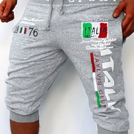 Italy Flag Letter Print Comfy Shorts, Men's Casual Solid Color Slightly Stretch Elastic Waist Drawstring Shorts For Summer Italy Flag Letter Print Comfy Shorts, Men's Casual Solid Color Slightly Stretch Elastic Waist Drawstring Shorts For Summer