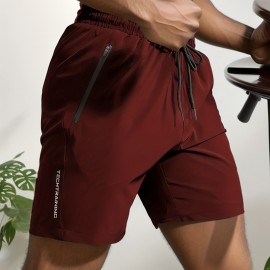 Quick Drying Comfy Active Shorts, Men's Casual Zipper Pockets Stretch Waist Drawstring Shorts For Summer Gym Workout Training Quick Drying Comfy Active Shorts, Men's Casual Zipper Pockets Stretch Waist Drawstring Shorts For Summer Gym Workout Training