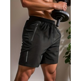 Quick Drying Comfy Active Shorts, Men's Casual Zipper Pockets Stretch Waist Drawstring Shorts For Summer Gym Workout Training Quick Drying Comfy Active Shorts, Men's Casual Zipper Pockets Stretch Waist Drawstring Shorts For Summer Gym Workout Training