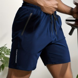 Quick Drying Comfy Active Shorts, Men's Casual Zipper Pockets Stretch Waist Drawstring Shorts For Summer Gym Workout Training Quick Drying Comfy Active Shorts, Men's Casual Zipper Pockets Stretch Waist Drawstring Shorts For Summer Gym Workout Training