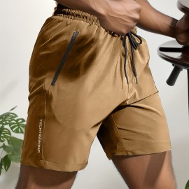 Quick Drying Comfy Active Shorts, Men's Casual Zipper Pockets Stretch Waist Drawstring Shorts For Summer Gym Workout Training Quick Drying Comfy Active Shorts, Men's Casual Zipper Pockets Stretch Waist Drawstring Shorts For Summer Gym Workout Training
