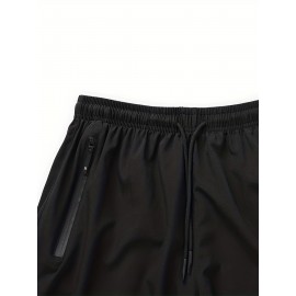 Zipper Pockets Quick Drying Comfy Active Shorts, Men's Casual Stretch Waist Drawstring Shorts For Summer Zipper Pockets Quick Drying Comfy Active Shorts, Men's Casual Stretch Waist Drawstring Shorts For Summer