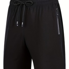 Zipper Pockets Quick Drying Comfy Active Shorts, Men's Casual Stretch Waist Drawstring Shorts For Summer Zipper Pockets Quick Drying Comfy Active Shorts, Men's Casual Stretch Waist Drawstring Shorts For Summer