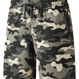 Zipper Pockets Quick Drying Comfy Active Shorts, Men's Casual Stretch Waist Drawstring Shorts For Summer Zipper Pockets Quick Drying Comfy Active Shorts, Men's Casual Stretch Waist Drawstring Shorts For Summer