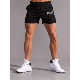 Letter Print Comfy Shorts, Men's Casual Slightly Stretch Elastic Waist Drawstring Shorts For Summer Basketball Beach Resort