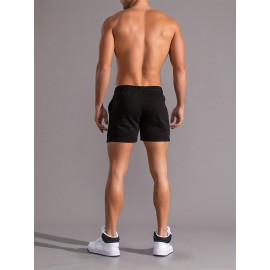 Letter Print Comfy Shorts, Men's Casual Slightly Stretch Elastic Waist Drawstring Shorts For Summer Basketball Beach Resort Letter Print Comfy Shorts, Men's Casual Slightly Stretch Elastic Waist Drawstring Shorts For Summer Basketball Beach Resort