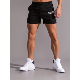 Letter Print Comfy Shorts, Men's Casual Slightly Stretch Elastic Waist Drawstring Shorts For Summer Basketball Beach Resort Letter Print Comfy Shorts, Men's Casual Slightly Stretch Elastic Waist Drawstring Shorts For Summer Basketball Beach Resort