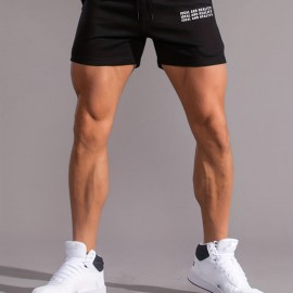 Letter Print Comfy Shorts, Men's Casual Slightly Stretch Elastic Waist Drawstring Shorts For Summer Basketball Beach Resort Letter Print Comfy Shorts, Men's Casual Slightly Stretch Elastic Waist Drawstring Shorts For Summer Basketball Beach Resort