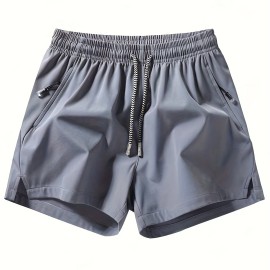 Men's Zipper Pockets Active Shorts, Casual Waist Drawstring Quick Drying Shorts Men's Zipper Pockets Active Shorts, Casual Waist Drawstring Quick Drying Shorts