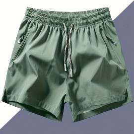 Men's Zipper Pockets Active Shorts, Casual Waist Drawstring Quick Drying Shorts Men's Zipper Pockets Active Shorts, Casual Waist Drawstring Quick Drying Shorts