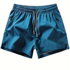 Men's Zipper Pockets Active Shorts, Casual Waist Drawstring Quick Drying Shorts Men's Zipper Pockets Active Shorts, Casual Waist Drawstring Quick Drying Shorts