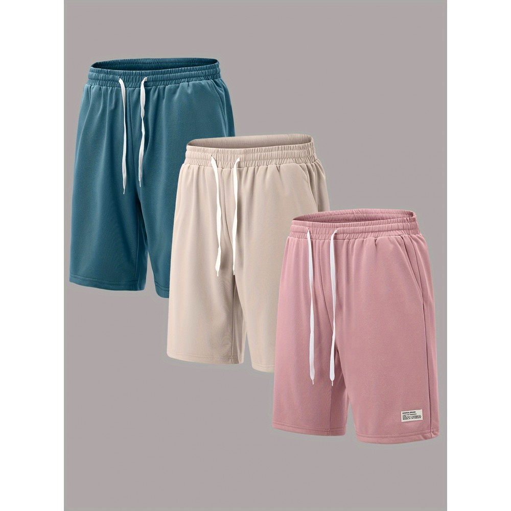Men's 3pcs Active Shorts, Casual Stretch Quick Drying Waist Drawstring Comfy Shorts With Pockets For Gym Workout Training Men's 3pcs Active Shorts, Casual Stretch Quick Drying Waist Drawstring Comfy Shorts With Pockets For Gym Workout Training