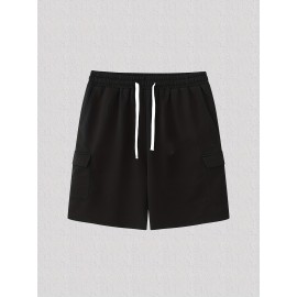 Classic Design Cargo Shorts, Men's Casual Multi Pocket Solid Color Waist Drawstring Cargo Shorts For Summer Outdoor Classic Design Cargo Shorts, Men's Casual Multi Pocket Solid Color Waist Drawstring Cargo Shorts For Summer Outdoor