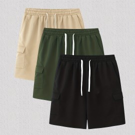 Classic Design Cargo Shorts, Men's Casual Multi Pocket Solid Color Waist Drawstring Cargo Shorts For Summer Outdoor Classic Design Cargo Shorts, Men's Casual Multi Pocket Solid Color Waist Drawstring Cargo Shorts For Summer Outdoor