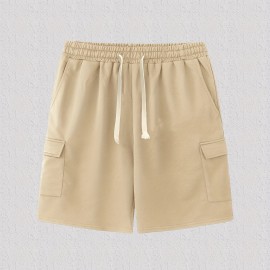 Classic Design Cargo Shorts, Men's Casual Multi Pocket Solid Color Waist Drawstring Cargo Shorts For Summer Outdoor Classic Design Cargo Shorts, Men's Casual Multi Pocket Solid Color Waist Drawstring Cargo Shorts For Summer Outdoor