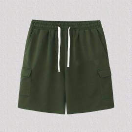 Classic Design Cargo Shorts, Men's Casual Multi Pocket Solid Color Waist Drawstring Cargo Shorts For Summer Outdoor Classic Design Cargo Shorts, Men's Casual Multi Pocket Solid Color Waist Drawstring Cargo Shorts For Summer Outdoor