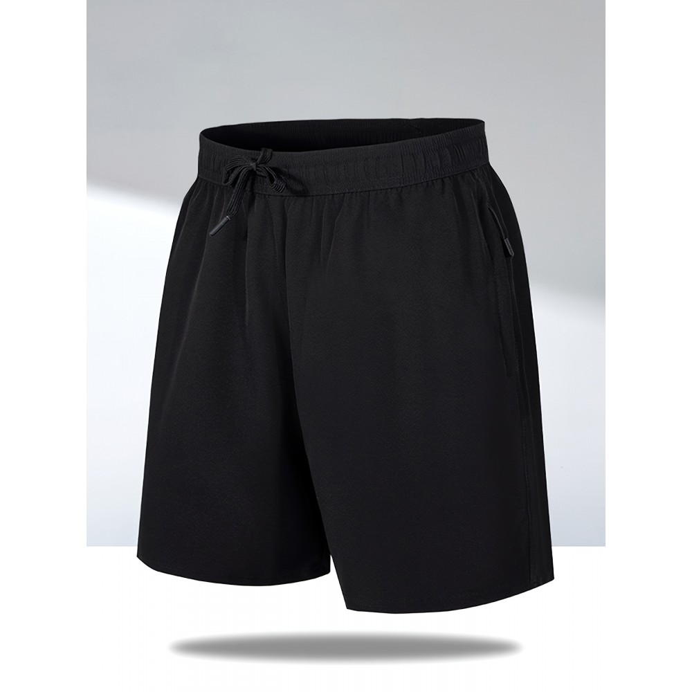 Men's Breathable Solid Quick Dry Shorts With Side Pockets, Summer Drawstring Elastic Waist Loose Fit Shorts For Running, Fitness, Training Men's Breathable Solid Quick Dry Shorts With Side Pockets, Summer Drawstring Elastic Waist Loose Fit Shorts For Running, Fitness, Training
