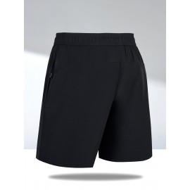Men's Breathable Solid Quick Dry Shorts With Side Pockets, Summer Drawstring Elastic Waist Loose Fit Shorts For Running, Fitness, Training Men's Breathable Solid Quick Dry Shorts With Side Pockets, Summer Drawstring Elastic Waist Loose Fit Shorts For Running, Fitness, Training