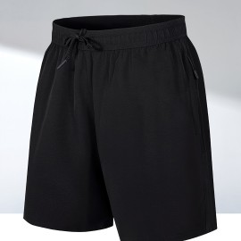 Men's Breathable Solid Quick Dry Shorts With Side Pockets, Summer Drawstring Elastic Waist Loose Fit Shorts For Running, Fitness, Training Men's Breathable Solid Quick Dry Shorts With Side Pockets, Summer Drawstring Elastic Waist Loose Fit Shorts For Running, Fitness, Training