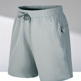 Men's Breathable Solid Quick Dry Shorts With Side Pockets, Summer Drawstring Elastic Waist Loose Fit Shorts For Running, Fitness, Training Men's Breathable Solid Quick Dry Shorts With Side Pockets, Summer Drawstring Elastic Waist Loose Fit Shorts For Running, Fitness, Training