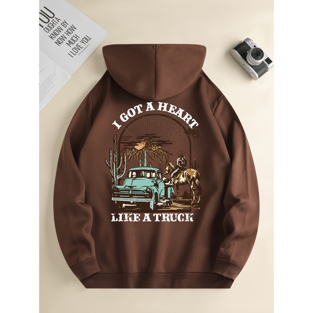 I Got A Heart Like A Truck Cowboy Riding Horse Print Men's Cool Streetwear Hoodies, Casual Loose Hooded Pullover With Kangaroo Pockets, Crew Neck Sweatshirt For Men For Fall And Winter, As Gifts I Got A Heart Like A Truck Cowboy Riding Horse Print Men's Cool Streetwear Hoodies, Casual Loose Hooded Pullover With Kangaroo Pockets, Crew Neck Sweatshirt For Men For Fall And Winter, As Gifts