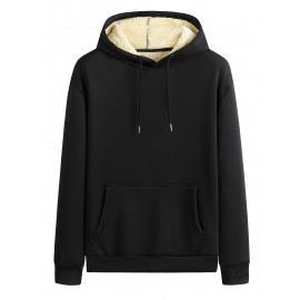 Cool Fleece Hoodies For Men, Men's Casual Solid Design Pullover Hooded Sweatshirt With Kangaroo Pocket Streetwear For Winter Fall, As Gifts Cool Fleece Hoodies For Men, Men's Casual Solid Design Pullover Hooded Sweatshirt With Kangaroo Pocket Streetwear For Winter Fall, As Gifts