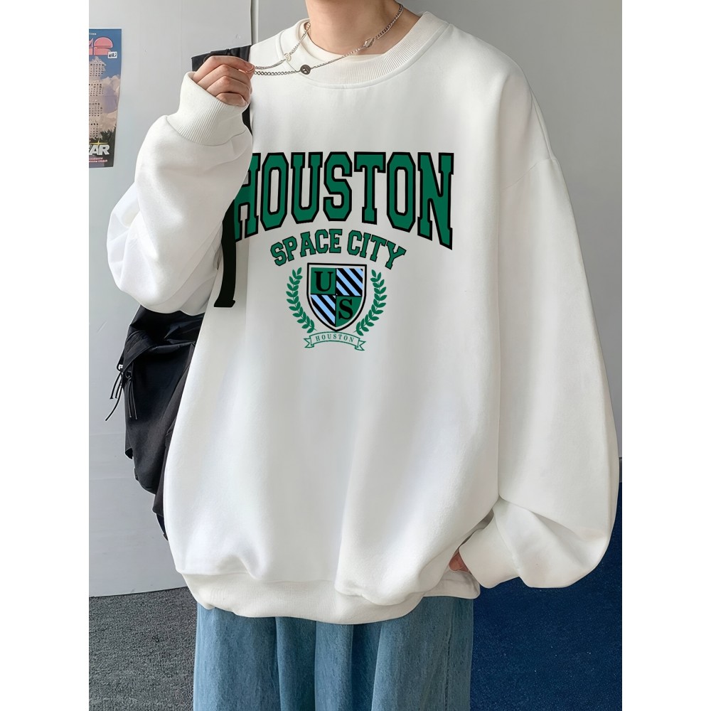 Men's Pullover Round Neck Long Sleeve Sweatshirt Green Badge Pattern Loose Casual Top For Autumn Winter Men's Clothing As Gifts Men's Pullover Round Neck Long Sleeve Sweatshirt Green Badge Pattern Loose Casual Top For Autumn Winter Men's Clothing As Gifts
