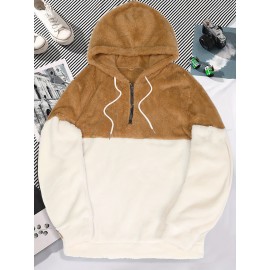 Cool Fluffy Thermal Hoodies For Men, Men's Casual Color Block Polar Fleece Pullover Hooded Sweatshirt With Kangaroo Pocket Streetwear For Winter Fall, As Gifts Cool Fluffy Thermal Hoodies For Men, Men's Casual Color Block Polar Fleece Pullover Hooded Sweatshirt With Kangaroo Pocket Streetwear For Winter Fall, As Gifts