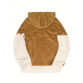 Cool Fluffy Thermal Hoodies For Men, Men's Casual Color Block Polar Fleece Pullover Hooded Sweatshirt With Kangaroo Pocket Streetwear For Winter Fall, As Gifts Cool Fluffy Thermal Hoodies For Men, Men's Casual Color Block Polar Fleece Pullover Hooded Sweatshirt With Kangaroo Pocket Streetwear For Winter Fall, As Gifts