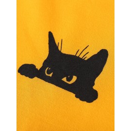 Balck Cat Print Sweatshirt, Men's Casual Graphic Design Slightly Stretch Crew Neck Pullover Sweatshirt For Spring Fall Balck Cat Print Sweatshirt, Men's Casual Graphic Design Slightly Stretch Crew Neck Pullover Sweatshirt For Spring Fall
