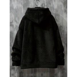 Coral Fleece Solid Color Hoodies For Men, Warm Hoodie With Kangaroo Pocket, Comfy Loose Trendy Hooded Pullover, Men's Clothing For Autumn Winter Coral Fleece Solid Color Hoodies For Men, Warm Hoodie With Kangaroo Pocket, Comfy Loose Trendy Hooded Pullover, Men's Clothing For Autumn Winter