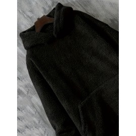 Coral Fleece Solid Color Hoodies For Men, Warm Hoodie With Kangaroo Pocket, Comfy Loose Trendy Hooded Pullover, Men's Clothing For Autumn Winter Coral Fleece Solid Color Hoodies For Men, Warm Hoodie With Kangaroo Pocket, Comfy Loose Trendy Hooded Pullover, Men's Clothing For Autumn Winter