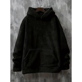 Coral Fleece Solid Color Hoodies For Men, Warm Hoodie With Kangaroo Pocket, Comfy Loose Trendy Hooded Pullover, Men's Clothing For Autumn Winter Coral Fleece Solid Color Hoodies For Men, Warm Hoodie With Kangaroo Pocket, Comfy Loose Trendy Hooded Pullover, Men's Clothing For Autumn Winter