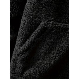 Coral Fleece Solid Color Hoodies For Men, Warm Hoodie With Kangaroo Pocket, Comfy Loose Trendy Hooded Pullover, Men's Clothing For Autumn Winter Coral Fleece Solid Color Hoodies For Men, Warm Hoodie With Kangaroo Pocket, Comfy Loose Trendy Hooded Pullover, Men's Clothing For Autumn Winter
