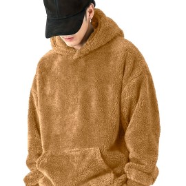 Coral Fleece Solid Color Hoodies For Men, Warm Hoodie With Kangaroo Pocket, Comfy Loose Trendy Hooded Pullover, Men's Clothing For Autumn Winter Coral Fleece Solid Color Hoodies For Men, Warm Hoodie With Kangaroo Pocket, Comfy Loose Trendy Hooded Pullover, Men's Clothing For Autumn Winter