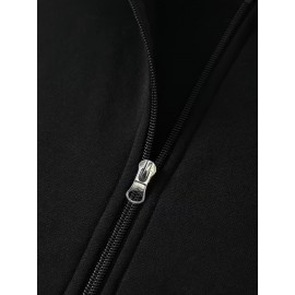 Color Block Men's All-match Hooded Sweatshirt, Men's Sports Zip Up Outwear With Pockets, Spring Fall Color Block Men's All-match Hooded Sweatshirt, Men's Sports Zip Up Outwear With Pockets, Spring Fall