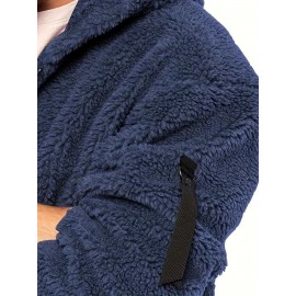 Cool Fluffy Solid For Men, Men's Casual   Polar Fleece Pullover Hooded Sweatshirt With Zipper Streetwear For Winter Fall, As Gifts Cool Fluffy Solid For Men, Men's Casual   Polar Fleece Pullover Hooded Sweatshirt With Zipper Streetwear For Winter Fall, As Gifts