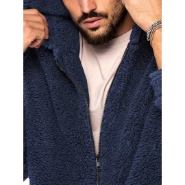 Cool Fluffy Solid For Men, Men's Casual   Polar Fleece Pullover Hooded Sweatshirt With Zipper Streetwear For Winter Fall, As Gifts Cool Fluffy Solid For Men, Men's Casual   Polar Fleece Pullover Hooded Sweatshirt With Zipper Streetwear For Winter Fall, As Gifts